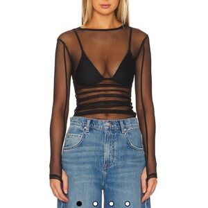 NWT Free People Sheer Black Mesh Long Sleeve Top